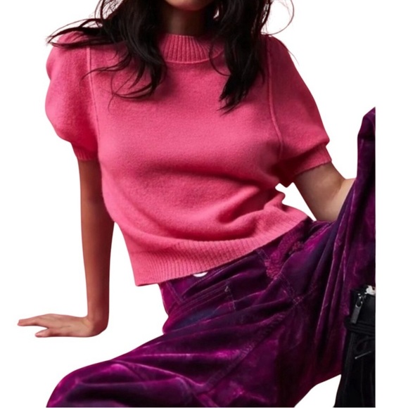 Free People Staycation Cashmere Sweater Pink Size XS Short Sleeve OB1626664 - Picture 1 of 8